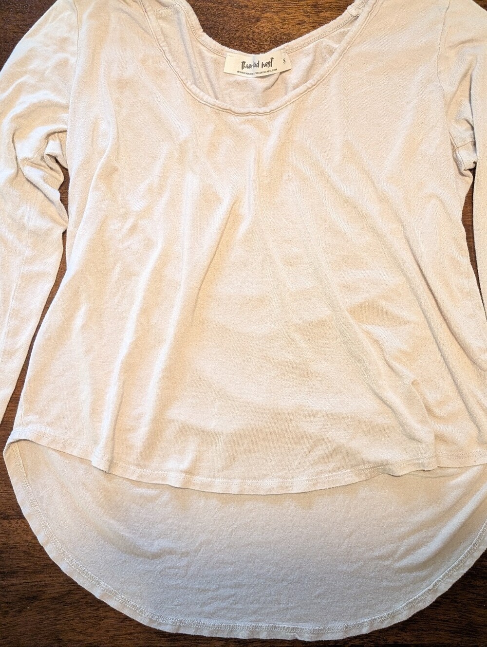 Three Bird Nest Long Sleeve Scoop Neck Top in Light Beige